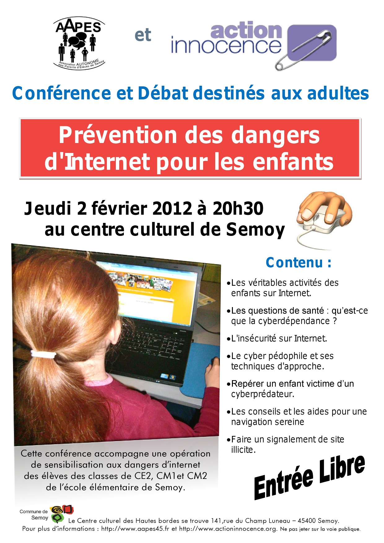 Les Dangers D Internet Expliqués Aux élèves Association Autonome des Parents d'élèves de Semoy | Conférence sur les